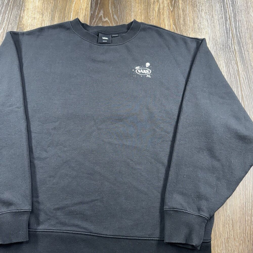Vintage Vans Sweatshirt Mens M Black Space Alien Skateboard Shop Surf Sweater